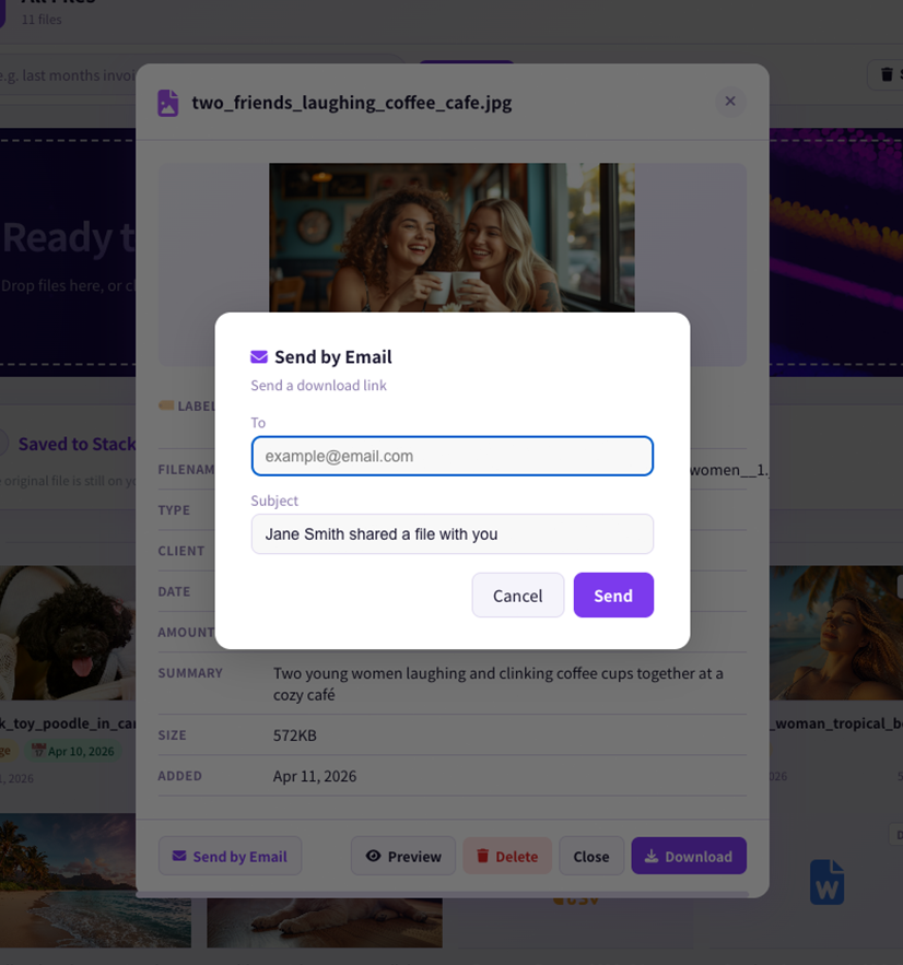 Send by email screen